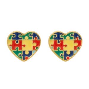Brinco Dourado Autismo Formato Coração